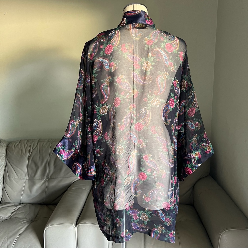 Vintage Victoria’s Secret Gold Label Robe Kimono Floral Paisley Blue Red OS Chic - Picture 14 of 16